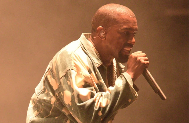 Kanye West performing at Glastonbury in 2015