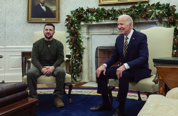 Ukrainian president Volodymyr Zelensky pleaded with US President Joe Biden for more missiles during what is thought to be his first trip outside his war-ravaged nation since Russian leader Vladimir Putin’s invasion 300 days ago