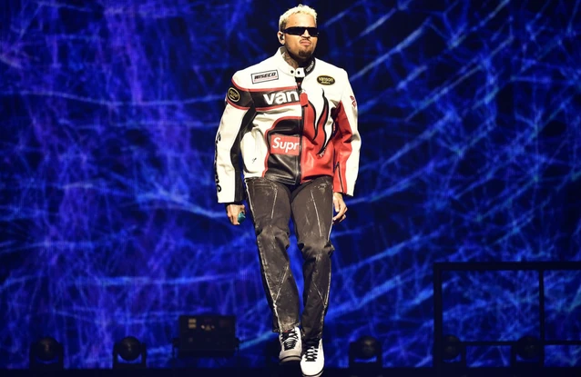 Chris Brown was left dangling in mid-air when a concert stunt went wrong