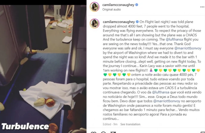 Camila Alves has told of the 'chaos' that ensued when a flight she was on this week had to make an emergency landing - Instagram