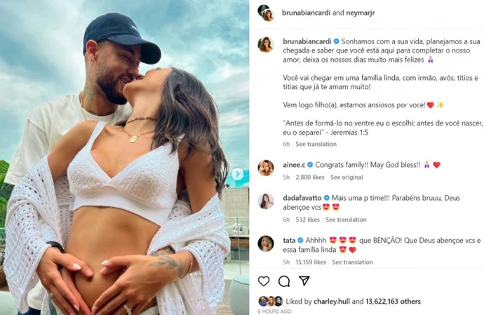 Neymar and his girlfriend Bruna Biancardi are expecting their first child together - Instagram