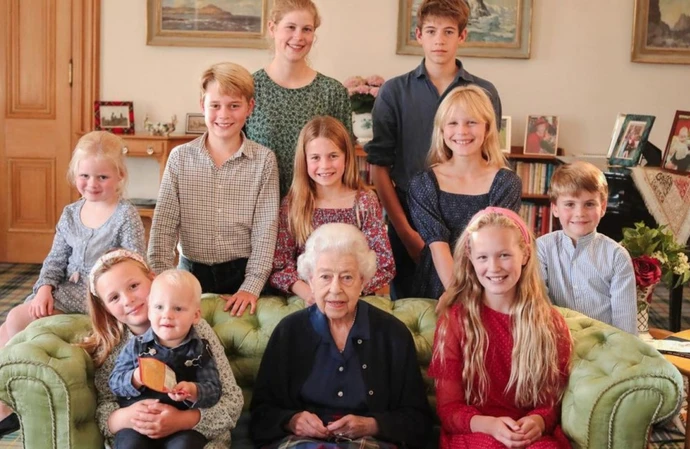 Queen Elizabeth with her grandchildren and great-grandchildren
