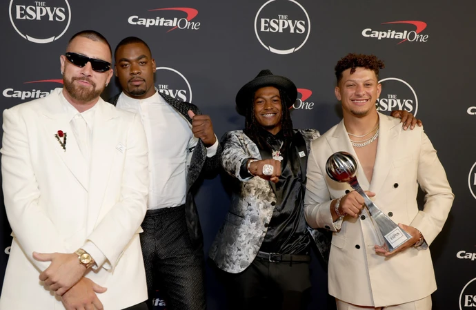 Patrick Mahomes - right - and his Kansas City Chiefs co-stars at the ESPYs