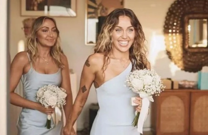 Tish Cyrus has shared the first pictures of Miley Cyrus as maid of honour at her wedding