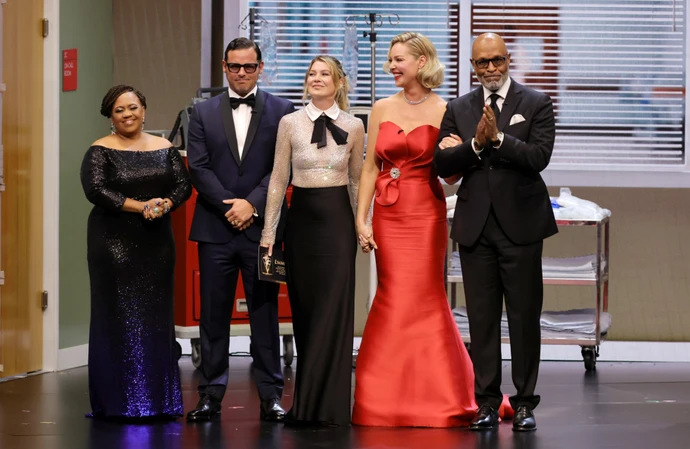 Grey's Anatomy stars Chandra Wilson, Justin Chambers, Ellen Pompeo, Katherine Heigl and James Pickens Jr reunite at Emmy Awards