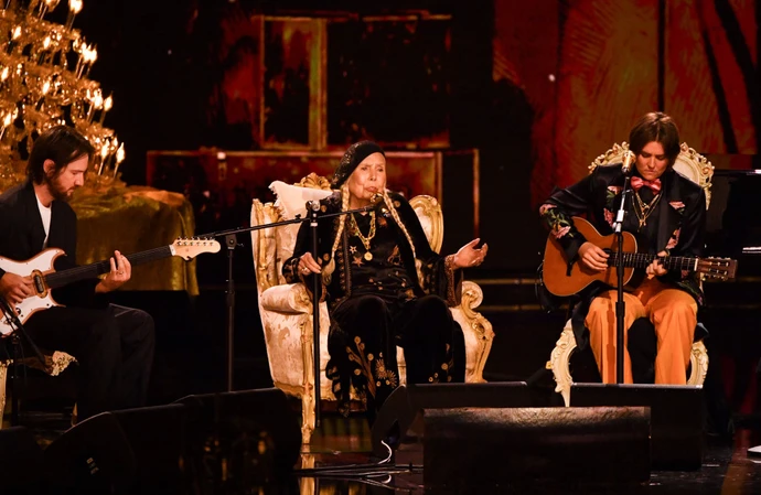 Joni Mitchell performs at the Grammy Awards