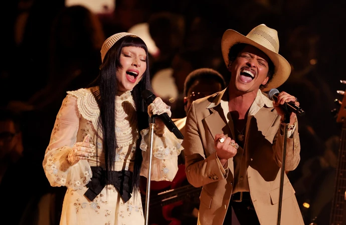 Lady Gaga and Bruno Mars perform at the Grammy Awards