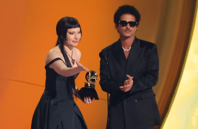 Lady Gaga and Bruno Mars accept their Grammy Award