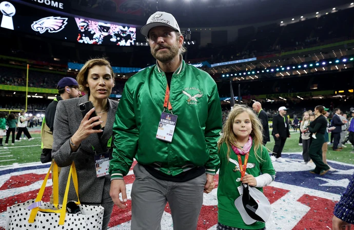 Bradley Cooper and his daughter at the Super Bowl