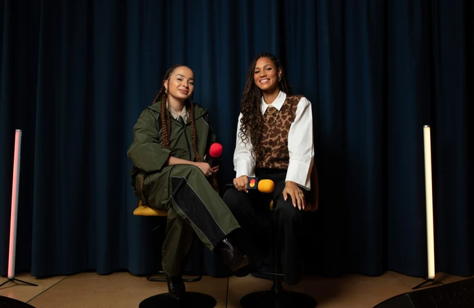 Ella Eyre and Vick Hope at London's Kelmscott School