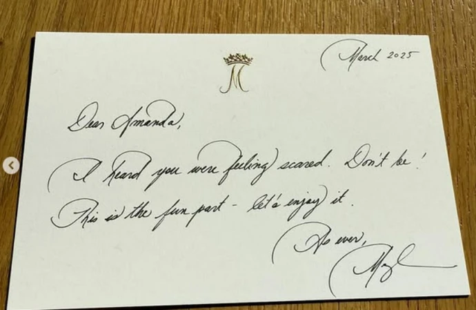 Meghan, Duchess of Sussex sent a handwritten note to Amanda Hirsch (c) Instagram