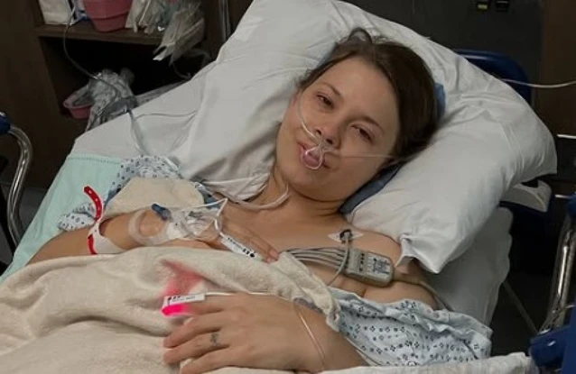 Bindi Irwin in her hospital bed