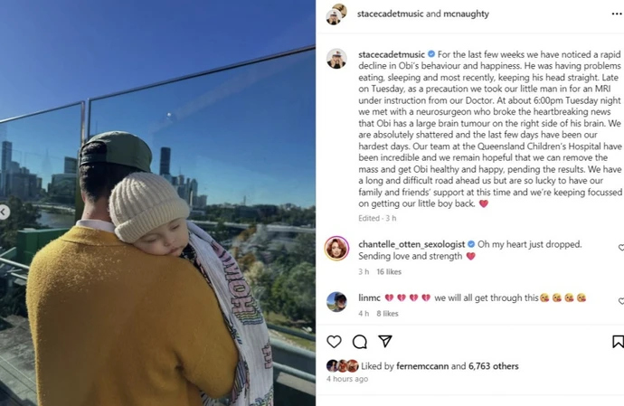 Erin McNaught and Stace Cadet's son, 7 months, diagnosed with brain tumour
