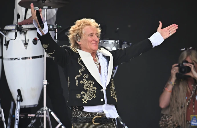 Sir Rod Stewart on stage at Glastonbury