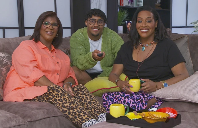 Alison Hammond her son Aidan and her sister Saundra on Celebrity Gogglebox