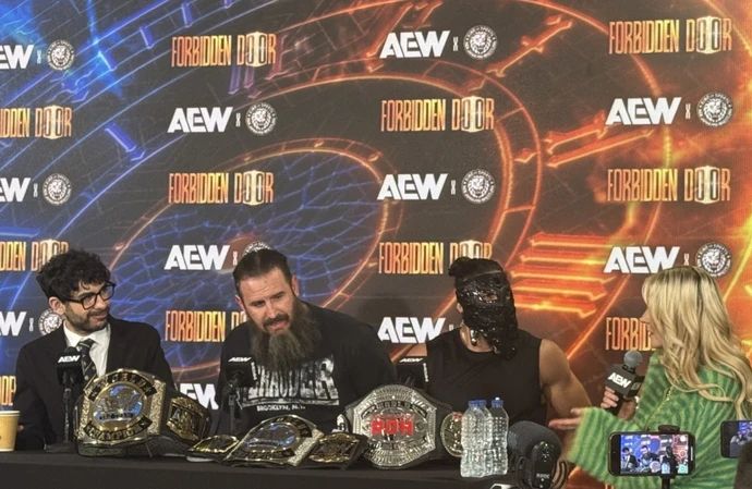 AEW President Tony Khan with Brodido at the Forbidden Door post-show press conference