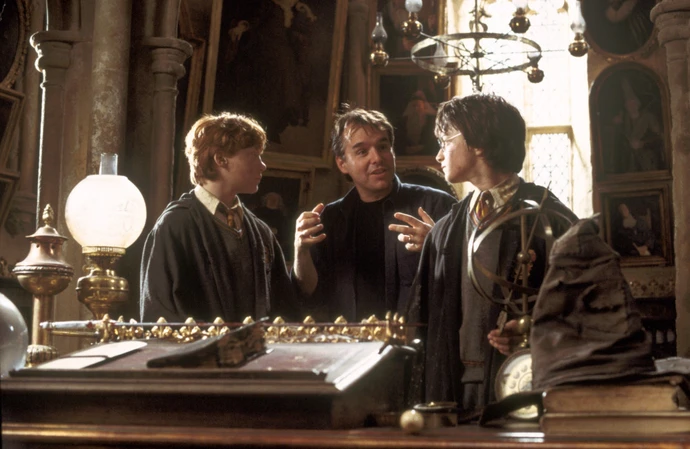 Chris Columbus on the set of Harry Potter and the Chamber of Secrets