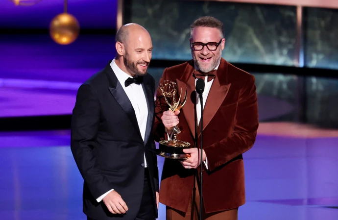 Seth Rogen and Evan Goldberg accept their Emmy Award