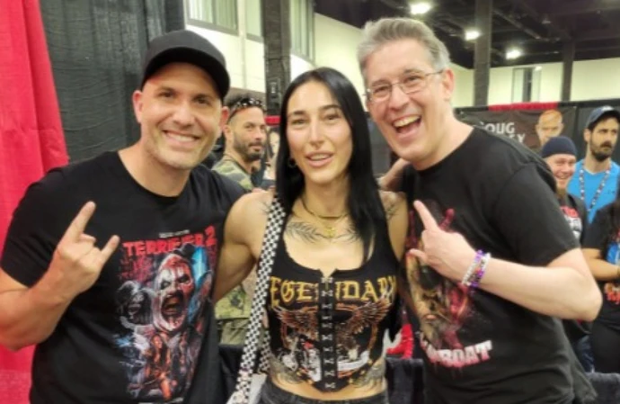 Damien Leone, Rhea Ripley and David Howard Thornton at Silver Scream Con 4 / Credit: X