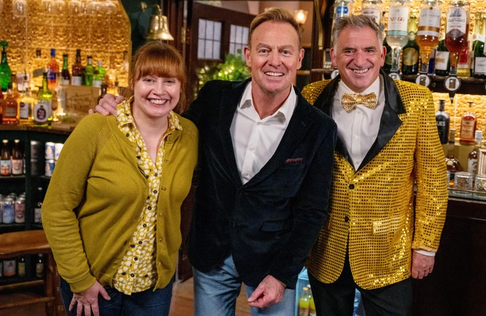 Karen Blick - as Lydia Dingle - Jason Donovan and Tony Audenshaw as Bob Hope