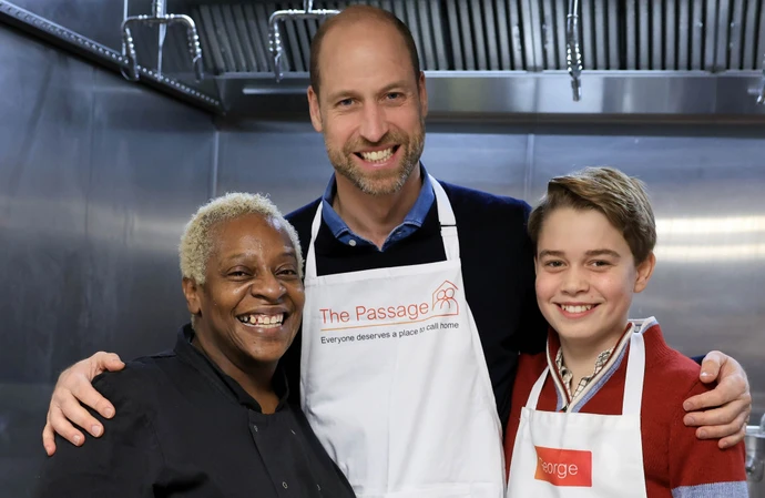 Princes William and George with The Passage's head chef, Claudette