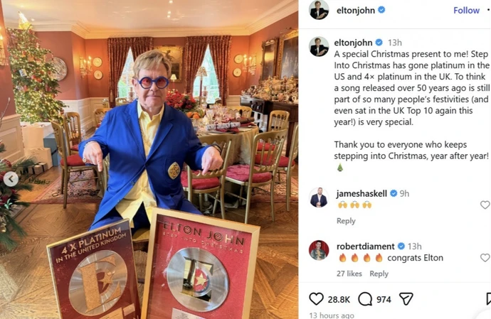 Sir Elton John's early Christmas present as Step Into Christmas goes platinum in US