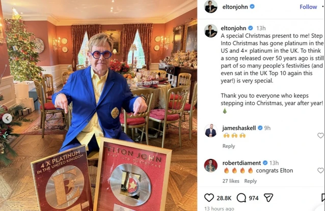 Sir Elton John's early Christmas present as Step Into Christmas goes platinum in US