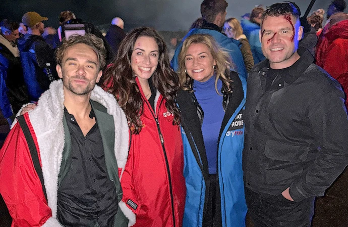 Behind-the-scenes footage shows bloodied Corriedale cast members