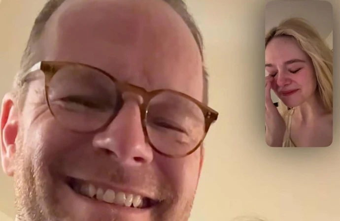 Elle Fanning reacting to her first Oscar nomination on FaceTime call to Sentimental Value director Joachim Trier and his wife Helle Bendixen Trier / © Instagram