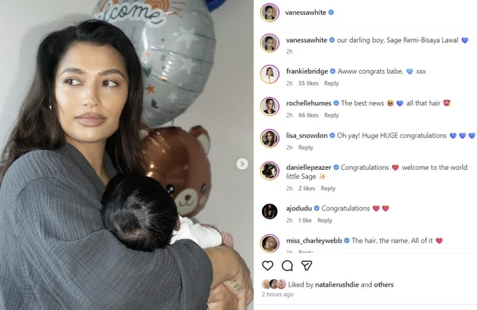 The Saturdays singer Vanessa White gives birth to first child, baby boy Sage