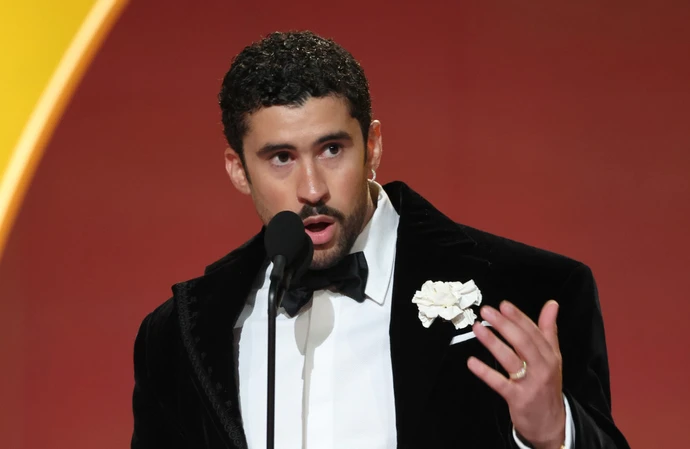 Bad Bunny on stage at the Grammys