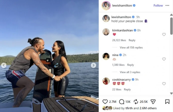 Lewis Hamilton and Kim Kardashian during their lakeside getaway