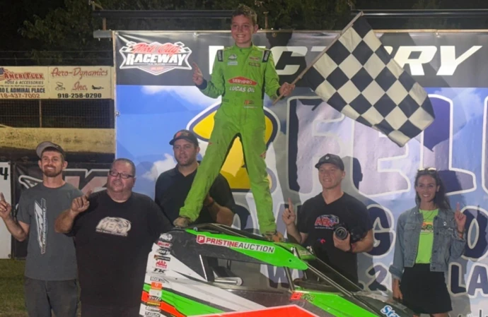 Brexton Busch celebrating his race victory / © Instagram