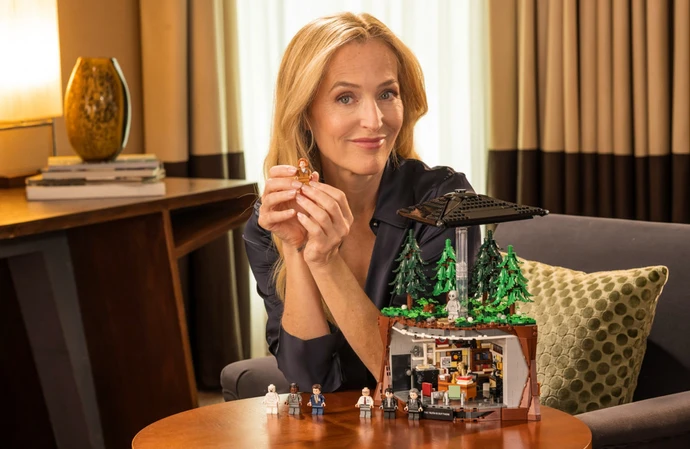 Gillian Anderson with The X Files LEGO set