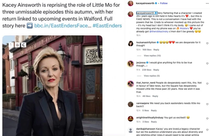 Fake Kacey Ainsworth EastEnders return promo shot / © Instagram