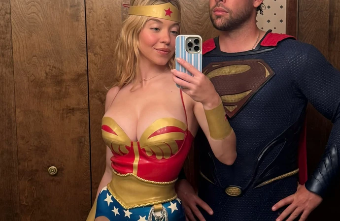 Sydney Sweeney and Scooter Braun in their superhero outfits (c) Instagram